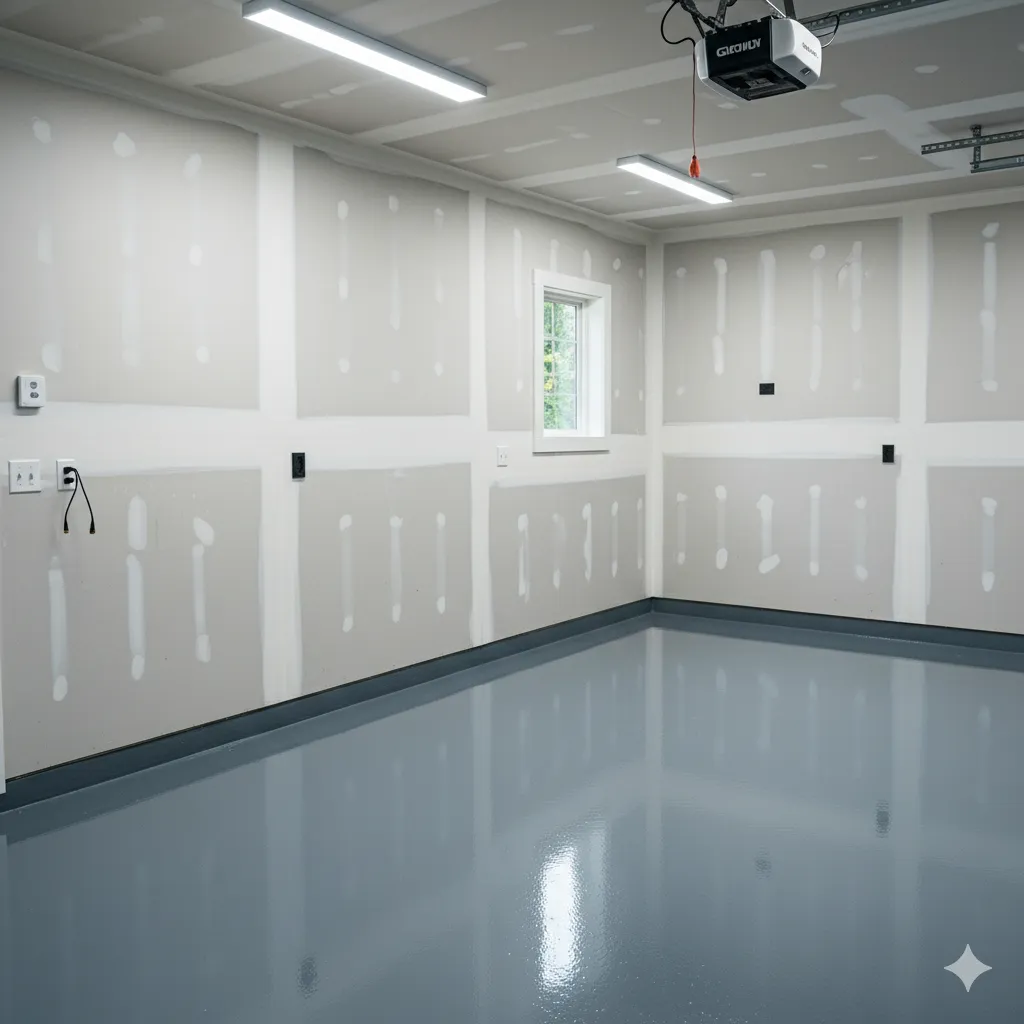 Garage wall before cabinetry installation